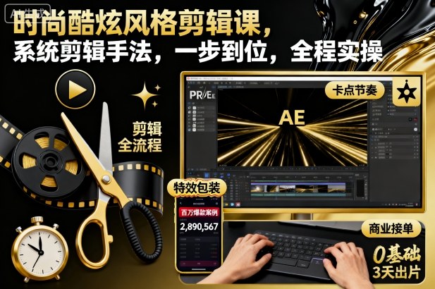 时尚酷炫风格剪辑课，系统剪辑手法，一步到位，全程实操-选优云网创