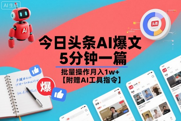 今日头条AI爆文，5分钟一篇，批量操作月入1w+【附赠AI工具指令】-选优云网创