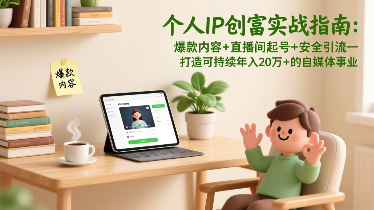 个人IP创富实战指南:爆款内容+直播间起号+安全引流,打造可持续年入20万+的自媒体事业-选优云网创