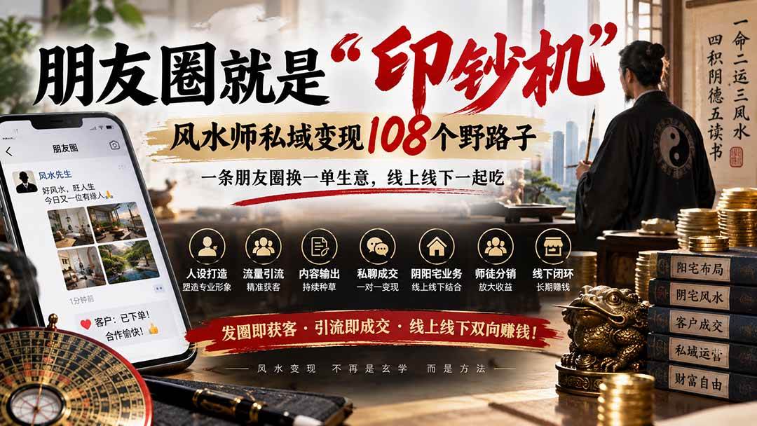 （20464期）朋友圈就是“印钞机”，风水师私域变现108个野路子，一条朋友圈换一单生意，线上线下一起吃【文档】-选优云网创