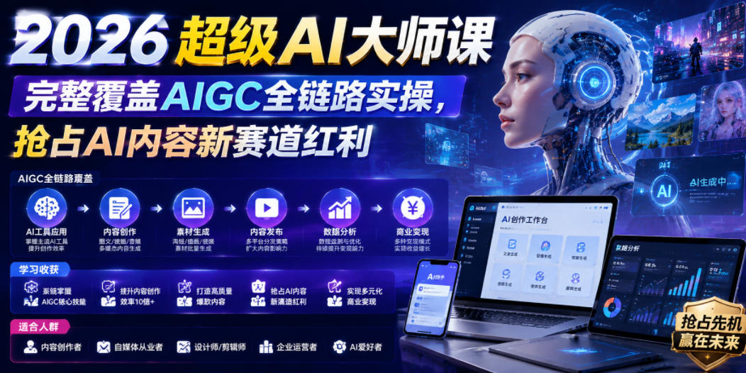 2026超级AI大师课,完整覆盖AIGC全链路实操,抢占AI内容新赛道红利-选优云网创