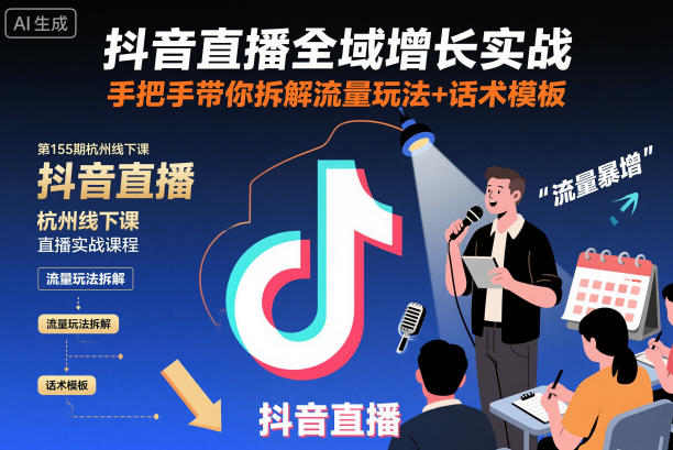 抖音直播全域增长实战第155期杭州线下课，手把手带你拆解流量玩法+话术模板-选优云网创