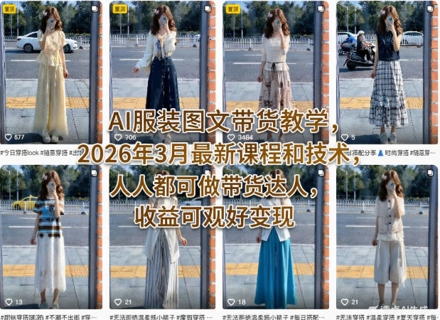AI服装图文带货教学,2026年3月最新课程和技术,人人都可做带货达人,收益可观好变现-选优云网创