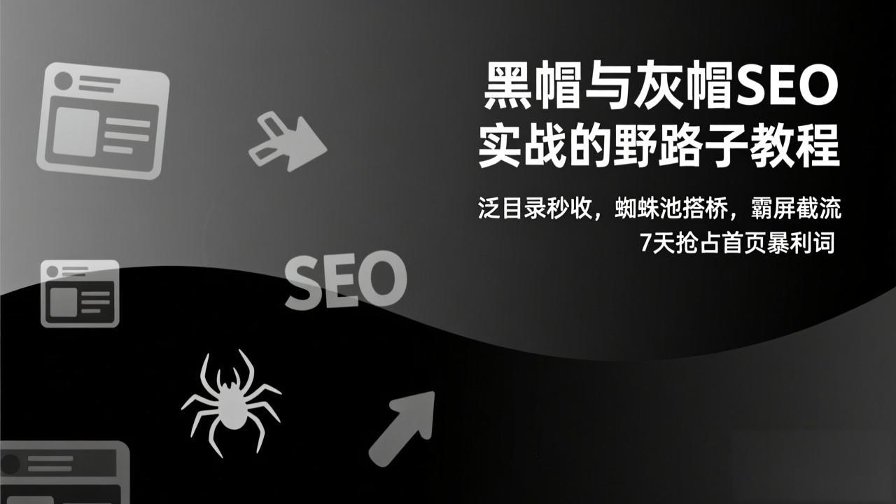 黑帽与灰帽SEO实战的野路子教程:泛目录秒收,蜘蛛池搭桥,霸屏截流,7天抢占首页暴利词-选优云网创