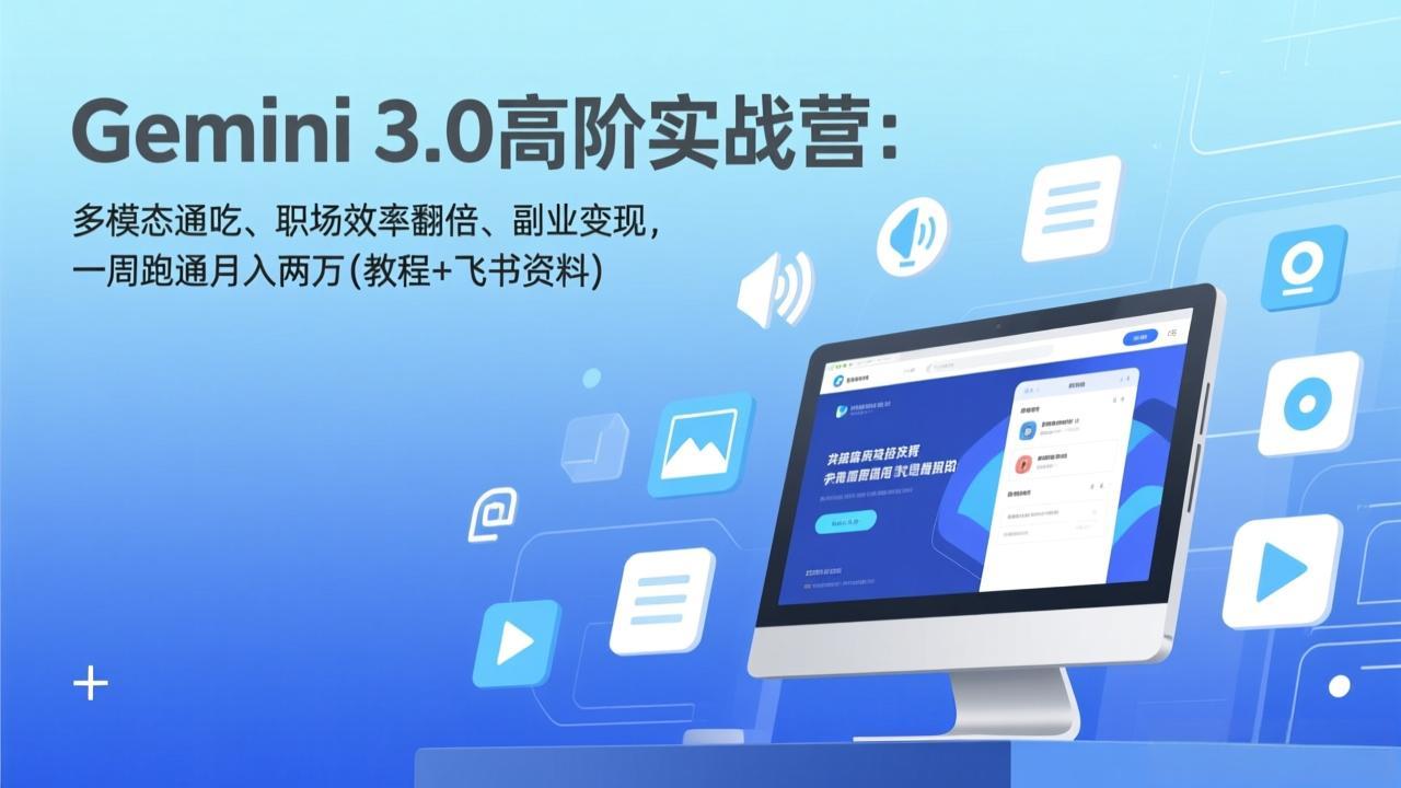 Gemini 3.0高阶实战营：多模态通吃、职场效率翻倍、副业变现，一周跑通月入两万(教程+飞书资料-选优云网创