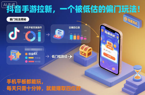 抖音手游拉新，一个被低估的偏门玩法！手机平板都能玩，每天只需十分钟，就能賺取四位数【揭秘】-选优云网创