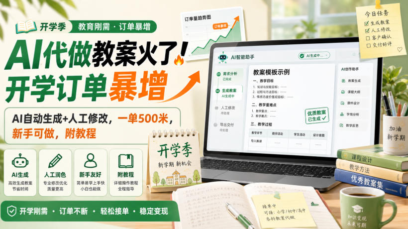 AI代做教案火了！开学订单暴增，AI自动生成+人工修改，一单500米，新手可做，附教程【揭秘】-选优云网创