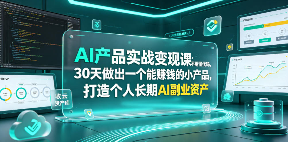 AI产品实战变现课，不用懂代码，30天做出一个能賺钱的小产品，打造个人长期AI副业资产-选优云网创