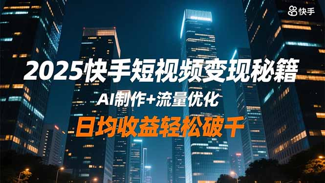 2025快手短视频变现秘籍，AI制作+流量优化，日均收益轻松破千-选优云网创