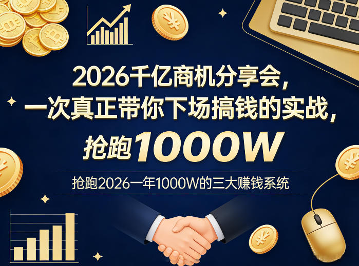 2026千亿商机分享会，一次真正带你下场搞钱的实战，抢跑2026一年1000W的三大賺钱系统-选优云网创