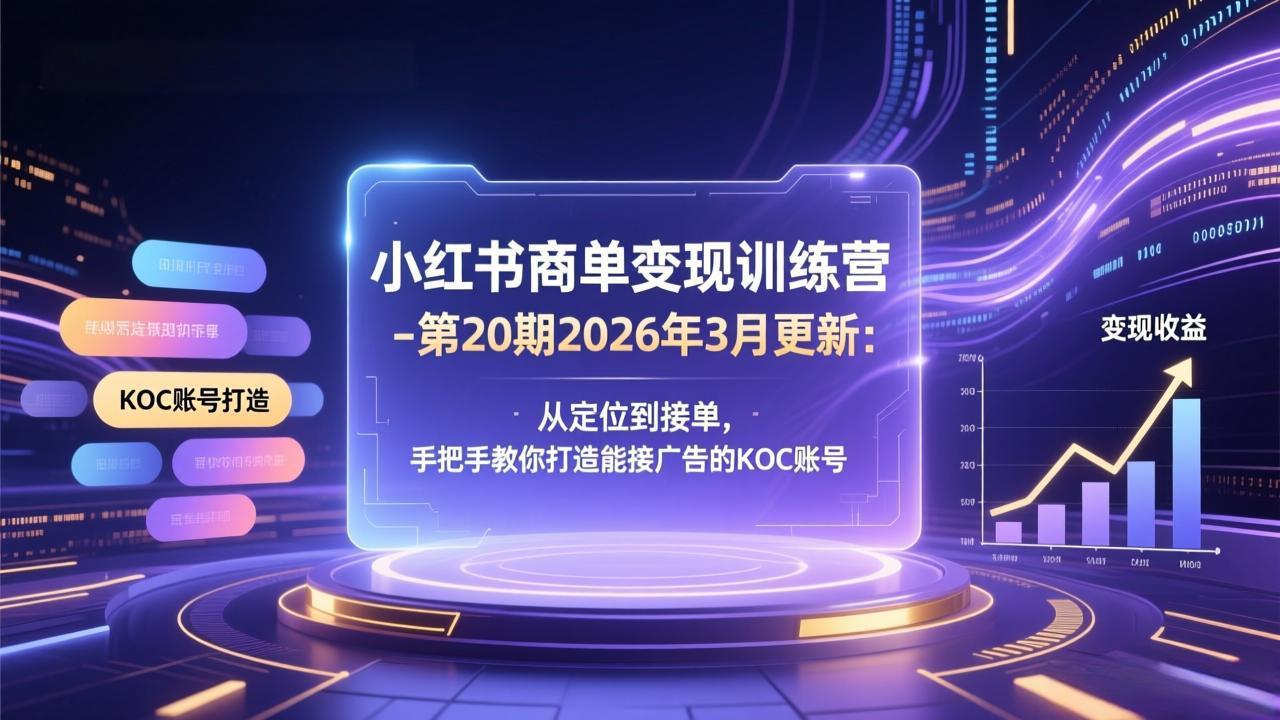 小红书商单变现训练营-第20期26年3月更新:从定位到接单,手把手教你打造能接广告的KOC账号-选优云网创