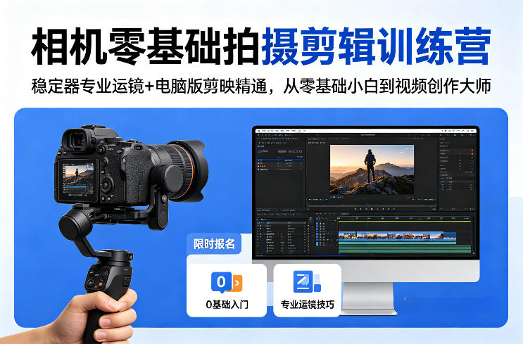 相机零基础拍摄剪辑训练营：稳定器专业运镜+电脑版剪映精通，从零基础小白到视频创作大师-选优云网创