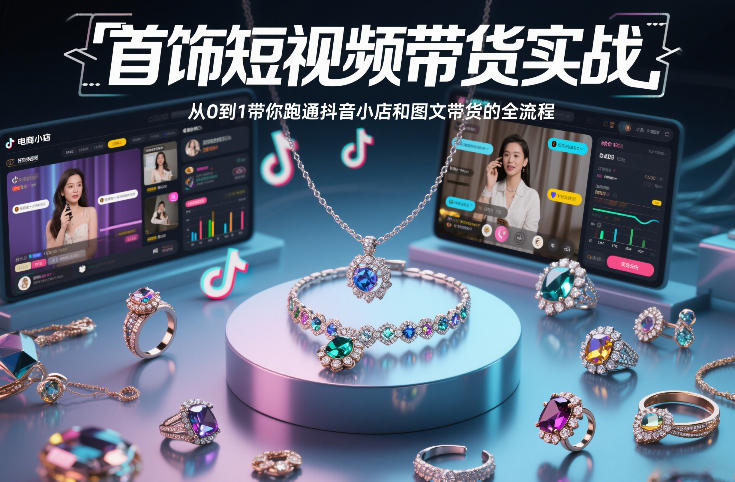 首饰短视频带货实战，从0到1带你跑通抖音小店和图文带货的全流程-选优云网创