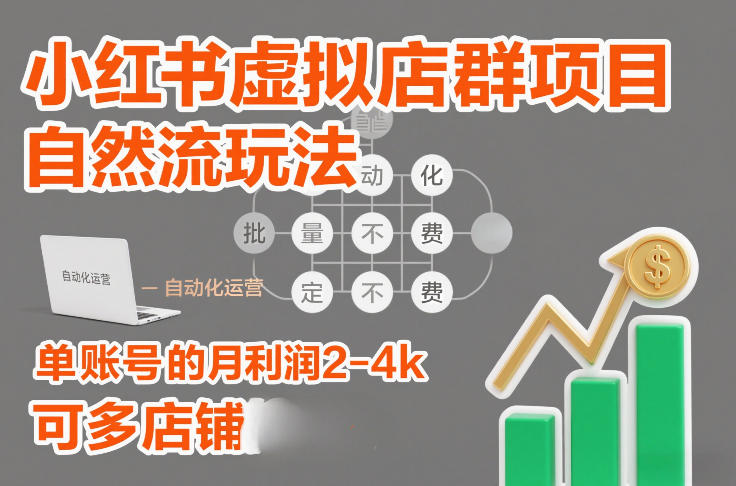 小红书虚拟店群项目，自然流玩法，批量自动化，稳定不费号，单账号的月利润2-4k，可多店矩阵-选优云网创