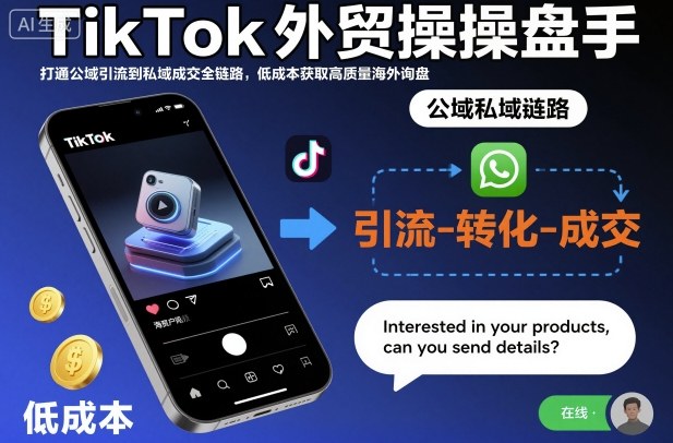 TikTok外贸操盘手，打通公域引流到私域成交全链路，低成本获取高质量海外询盘-选优云网创