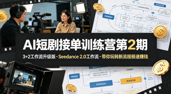 AI短剧接单训练营第2期，3+2工作流升级版，Seedance 2.0工作流，带你玩转新流程极速賺钱-选优云网创