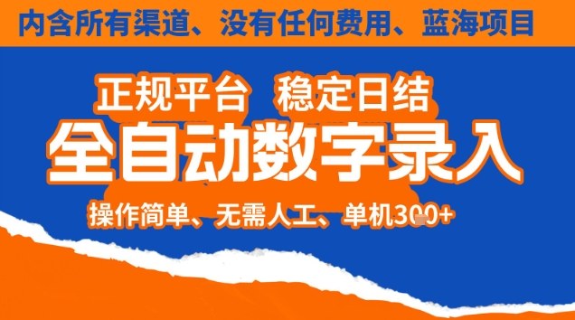 全自动数字录入，单机日入3张+，内含所有渠道全程免费零成本，操作简单可矩阵开干【揭秘】-选优云网创