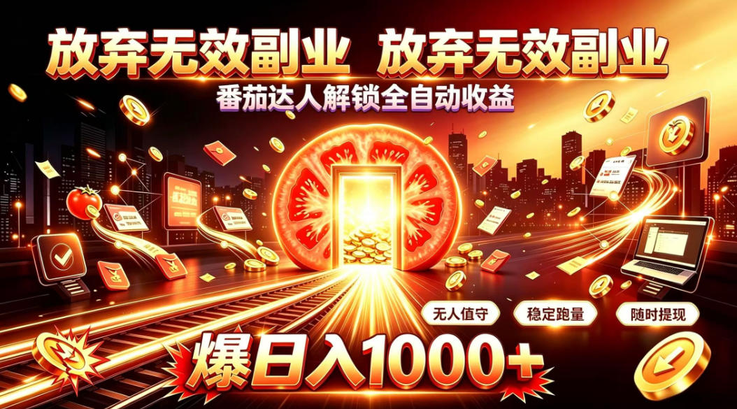 放弃无效副业,番茄达人解锁全自动收益,日入1k+,门槛最低的线上轻资产项目【揭秘】-选优云网创