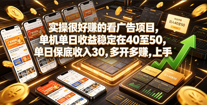 实操很好賺的看广告项目，单机单日收益稳定在40至50，单日保底收入30，多开多賺，上手就能变现【揭秘】-选优云网创