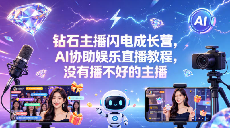 钻石主播闪电成长营，Al协助娱乐直播教程，没有播不好的主播-选优云网创