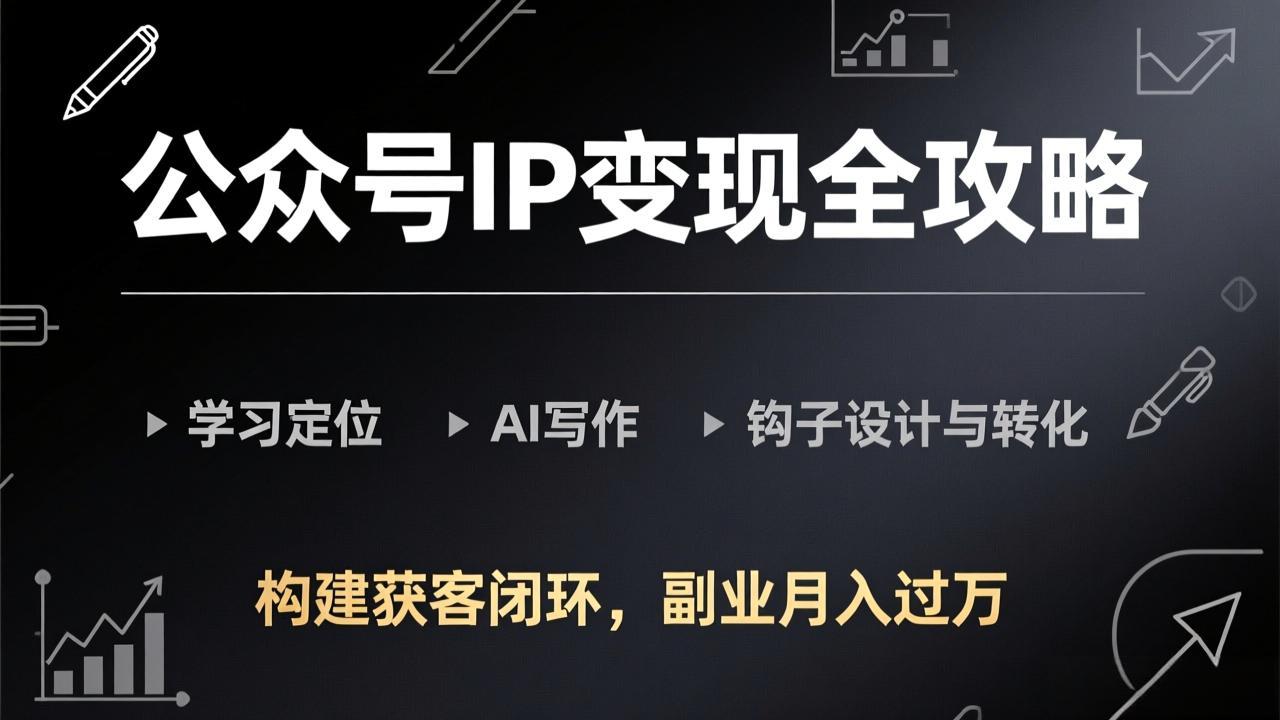 公众号IP变现全攻略-更新，学习定位、AI写作、钩子设计与转化，构建获客闭环，副业月入过万-选优云网创