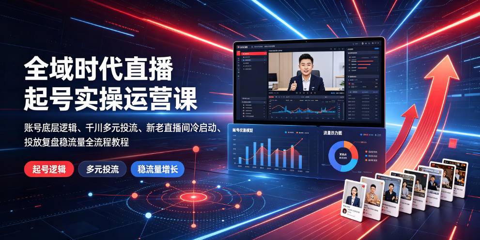 全域时代直播起号实操运营课｜账号底层逻辑、千川多元投流、新老直播间冷启动、投放复盘稳流量全流程教程-选优云网创