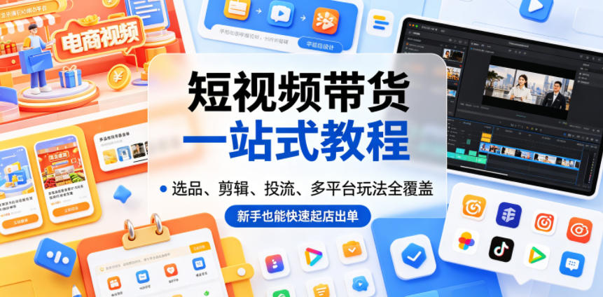 短视频带货一站式教程,选品、剪辑、投流、多平台玩法全覆盖,新手也能快速起店出单-选优云网创