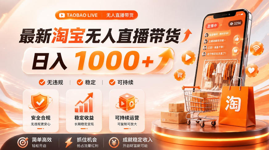 拒绝死工资！淘宝无人直播，让你睡觉都在进账，单设备日入1k+普通人的变现蓝海【揭秘】-选优云网创