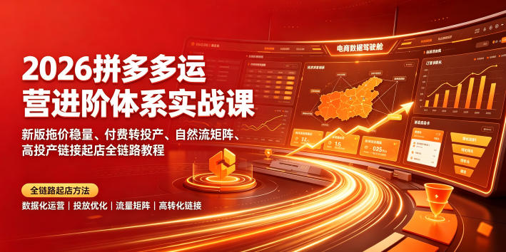 2026拼多多运营进阶体系实战课｜新版拖价稳量、付费转投产、自然流矩阵、高投产链接起店全链路教程-选优云网创
