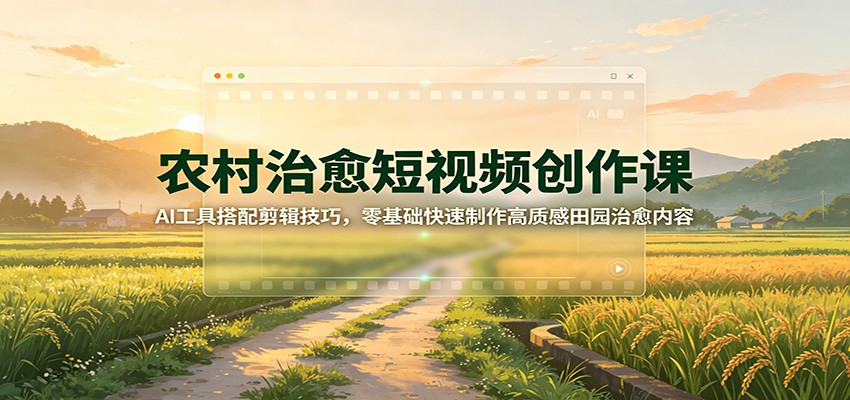 农村治愈短视频创作课：AI工具搭配剪辑技巧，零基础快速制作高质感田园治愈内容-选优云网创