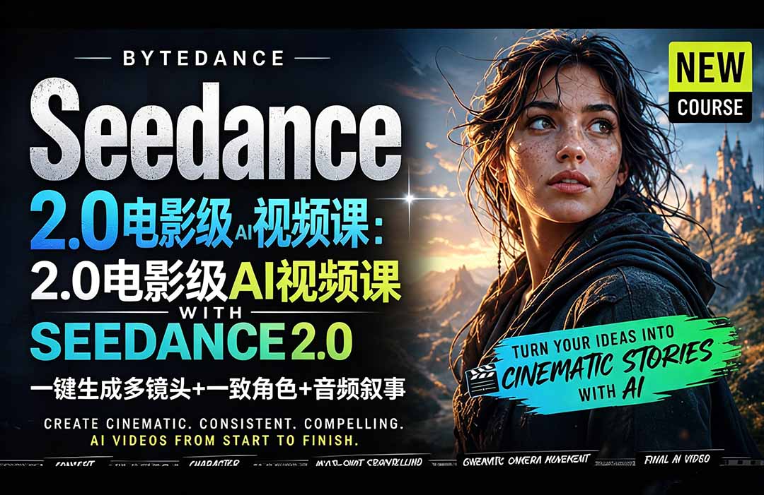 Seedance 2.0电影级AI视频课：一键生成多镜头+一致角色+音频叙事-选优云网创