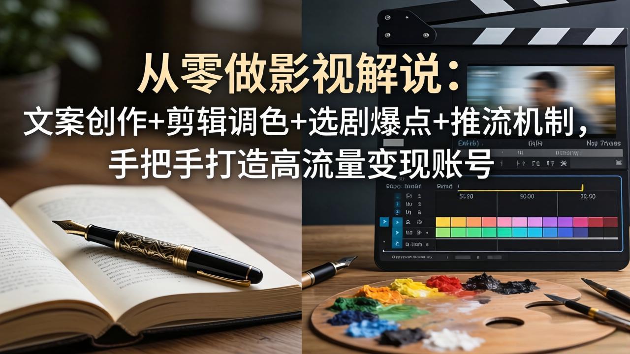 从零做影视解说：文案创作+剪辑调色+选剧爆点+推流机制，手把手打造高流量变现账号-选优云网创