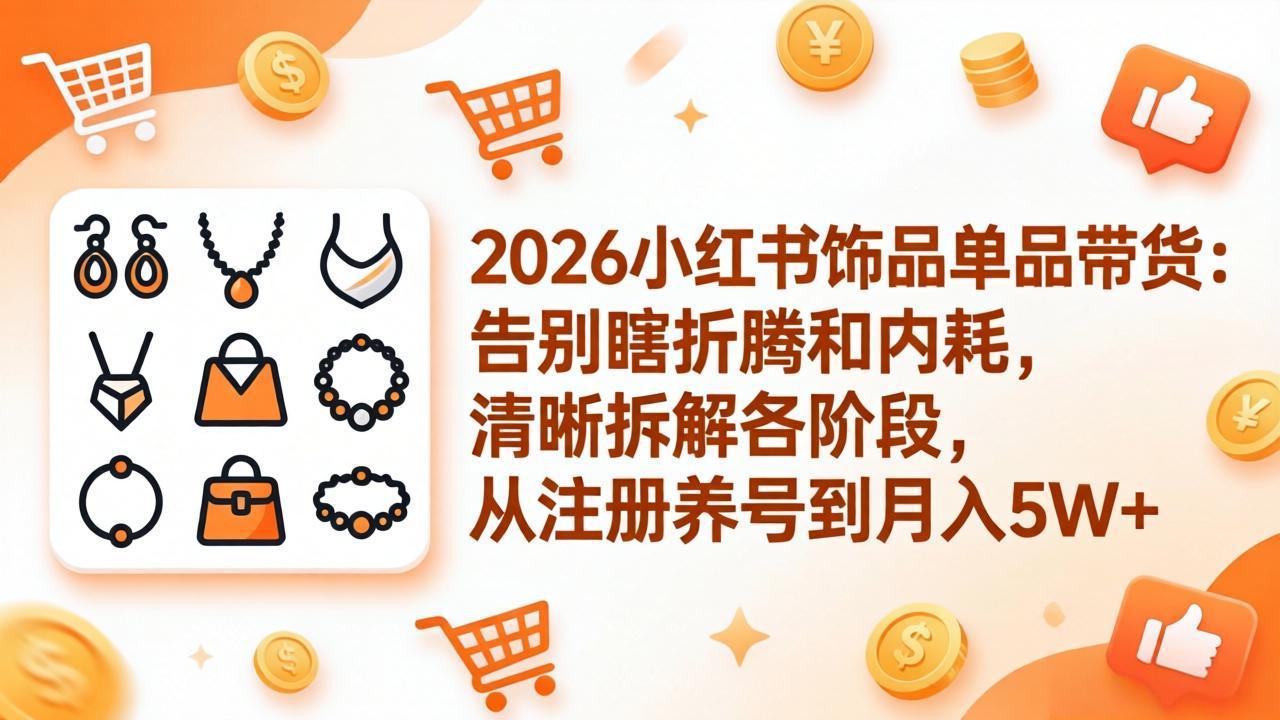 2026小红书饰品单品带货：告别瞎折腾和内耗，清晰拆解各阶段，从注册养号到月入5W+-选优云网创