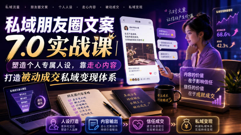 私域朋友圈文案7.0实战课｜塑造个人专属人设，靠走心内容打造被动成交私域变现体系-选优云网创