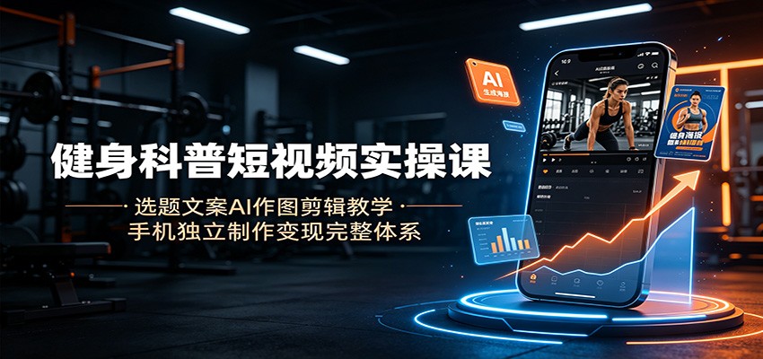健身科普短视频实操课：选题文案AI作图剪辑教学，手机独立制作变现完整体系-选优云网创