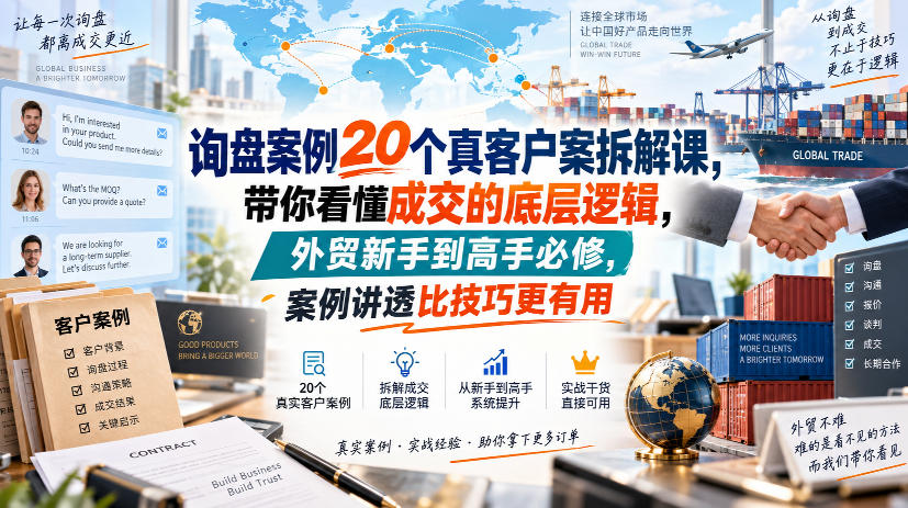 询盘案例20个真客户案拆解课,带你看懂成交的底层逻辑,外贸新手到高手必修,案例讲透比技巧更有用-选优云网创