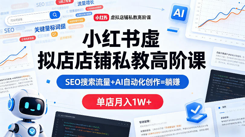 小红书虚拟店铺私教高阶课，SEO搜索流量+AI自动化创作=躺賺，单店月入1W+-选优云网创