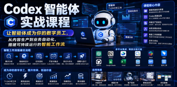 Codex智能体实战课程，让智能体成为你的数字员工，从内容生产到业务自动化，搭建可持续运行的智能工作流-选优云网创