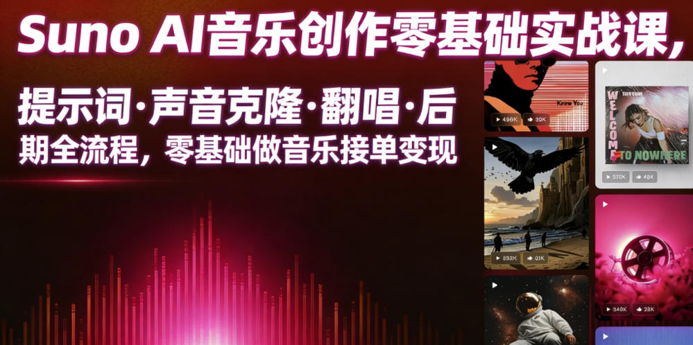 Suno AI音乐创作实战课，提示词・声音克隆・翻唱・后期全流程，零基础做音乐接单变现-选优云网创