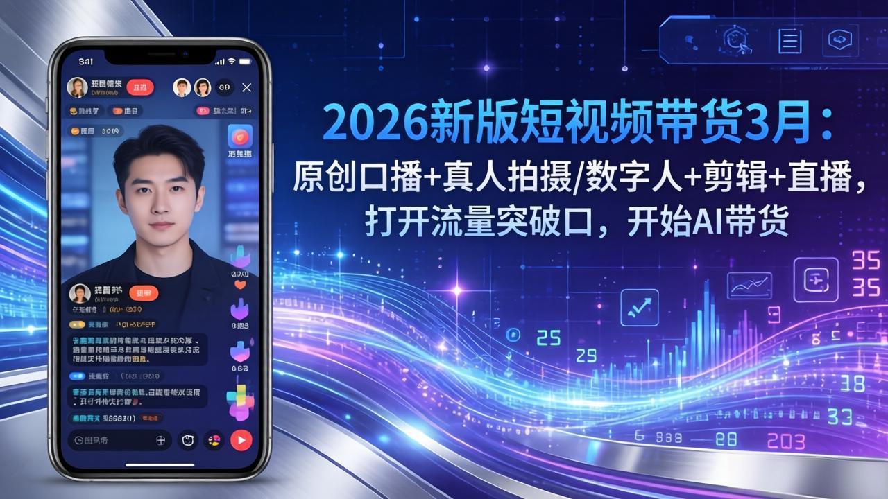 2026新版短视频带货3月：原创口播+真人拍摄/数字人+剪辑+直播，打开流量突破口，开始AI带货-选优云网创