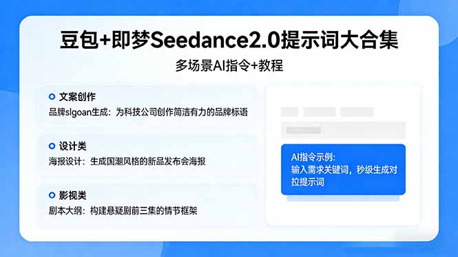 豆包+即梦Seedance2.0提示词大合集：多场景AI指令+教程，解锁文案、设计、影视高效创作-选优云网创