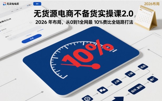 无货源电商不备货实操课2.0，2026年布局，从0到1全网最低10%费比全链路打法【更新26年7月22日】-选优云网创