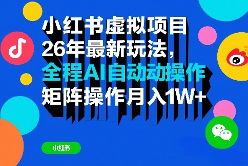 小红书虚拟项目26年最新玩法，全程AI自动操作，矩阵操作月入1W＋【揭秘】-选优云网创