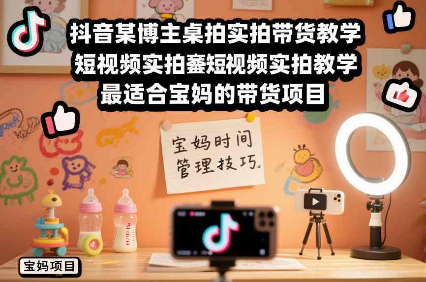 抖音某博主桌拍实拍带货教学，短视频实拍教学，最适合宝妈的带货项目-选优云网创