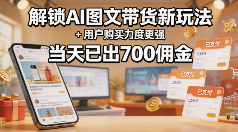解锁ai图文带货新玩法+用户购买力度更强，当天已出700佣金，详细拆解-选优云网创