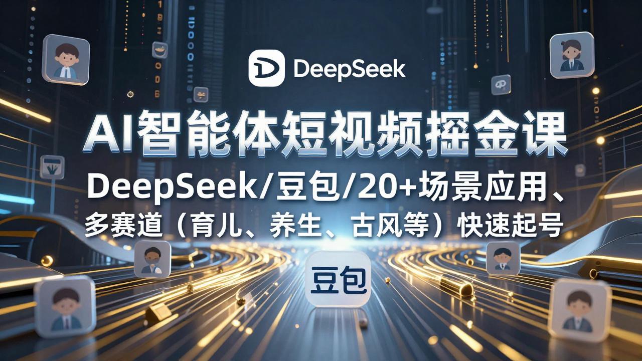 AI智能体短视频掘金课,DeepSeek/豆包/20+场景应用、多赛道(育儿、养生、古风等-选优云网创