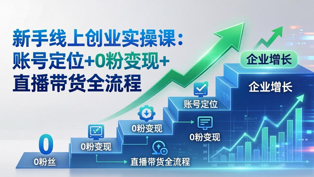 新手线上创业实操课：账号定位+0粉变现+直播带货全流程，企业用户增长一步到位-选优云网创
