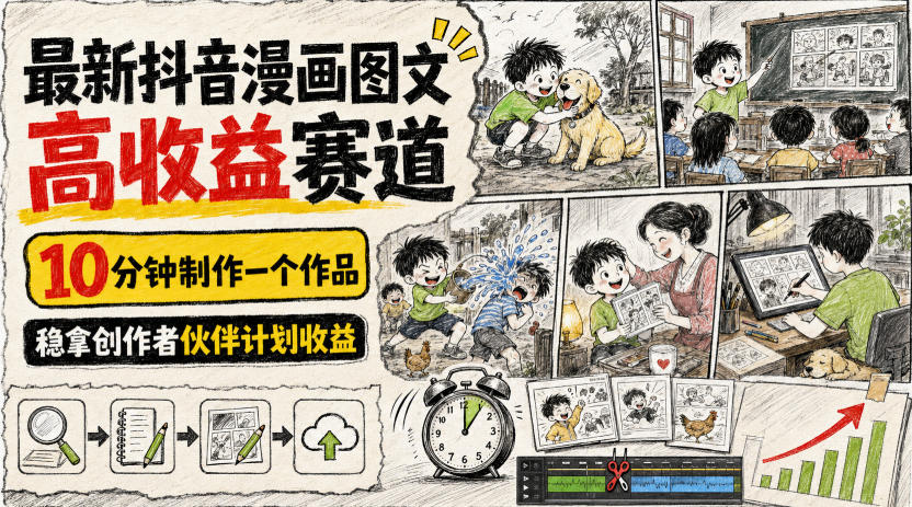 最新抖音漫画图文高收益赛道，10分钟制作一个作品，稳拿创作者伙伴计划收益-选优云网创