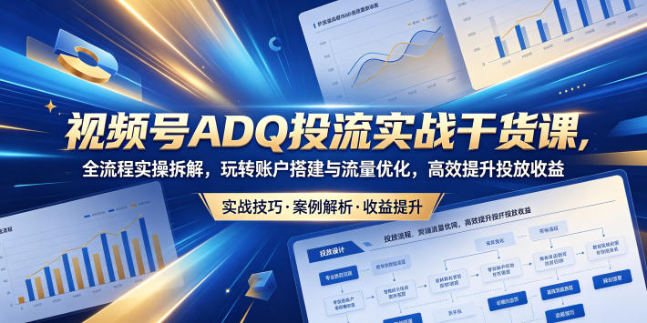 视频号ADQ投流实战干货课,全流程实操拆解,玩转账户搭建与流量优化,高效提升投放收益-选优云网创