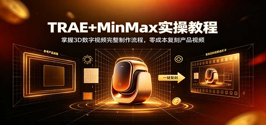 TRAE+MinMax实操教程：3D数字视频完整制作流程，零成本复刻产品视频-选优云网创